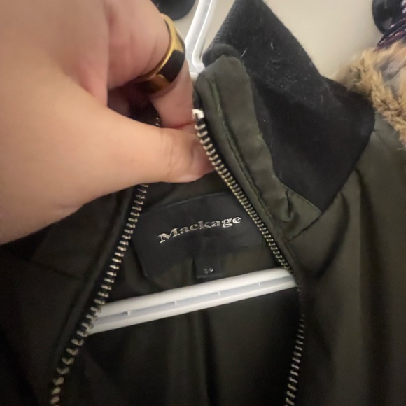 MACKAGE Women's Olive Puffer Jacket with Faux Fur Trim - Picture 4 of 4